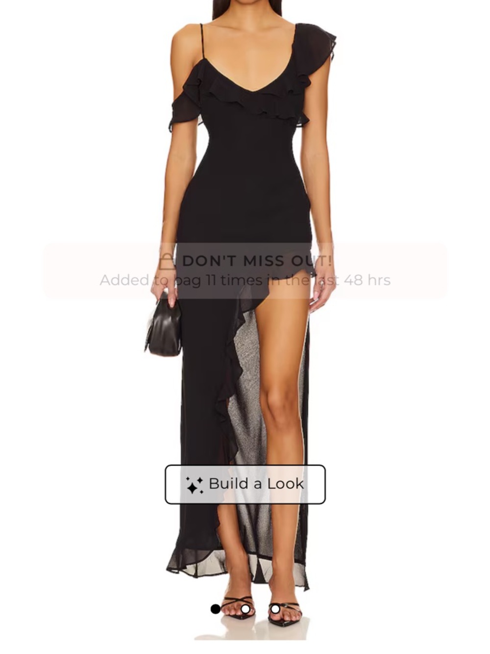 REVOLVE Black One-Shoulder Ruffle High-Slit Maxi Dress